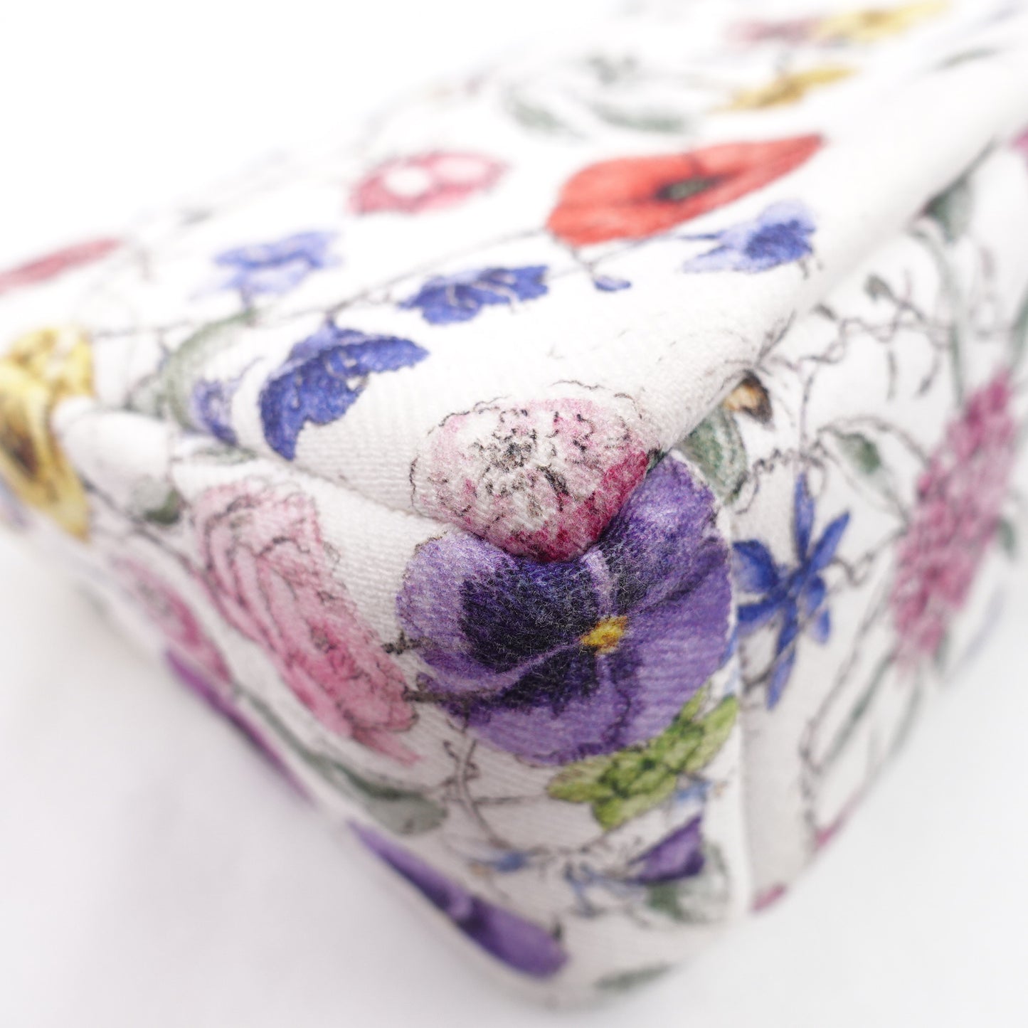 Dior Caro White and Multicolor Flower Printed Farbic Shoulder Bag