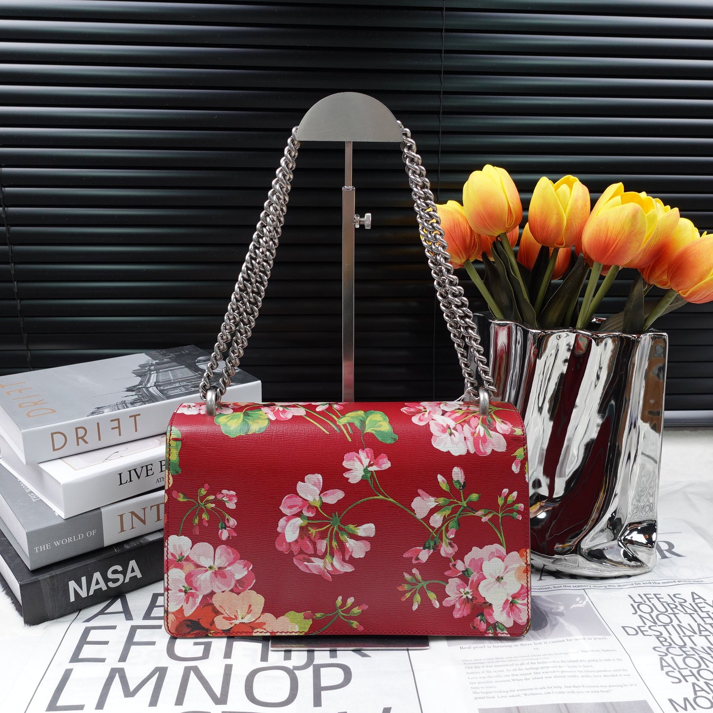 Pre-owned Gucci Dionysus Flower Red Calfskin Shoulder Bag