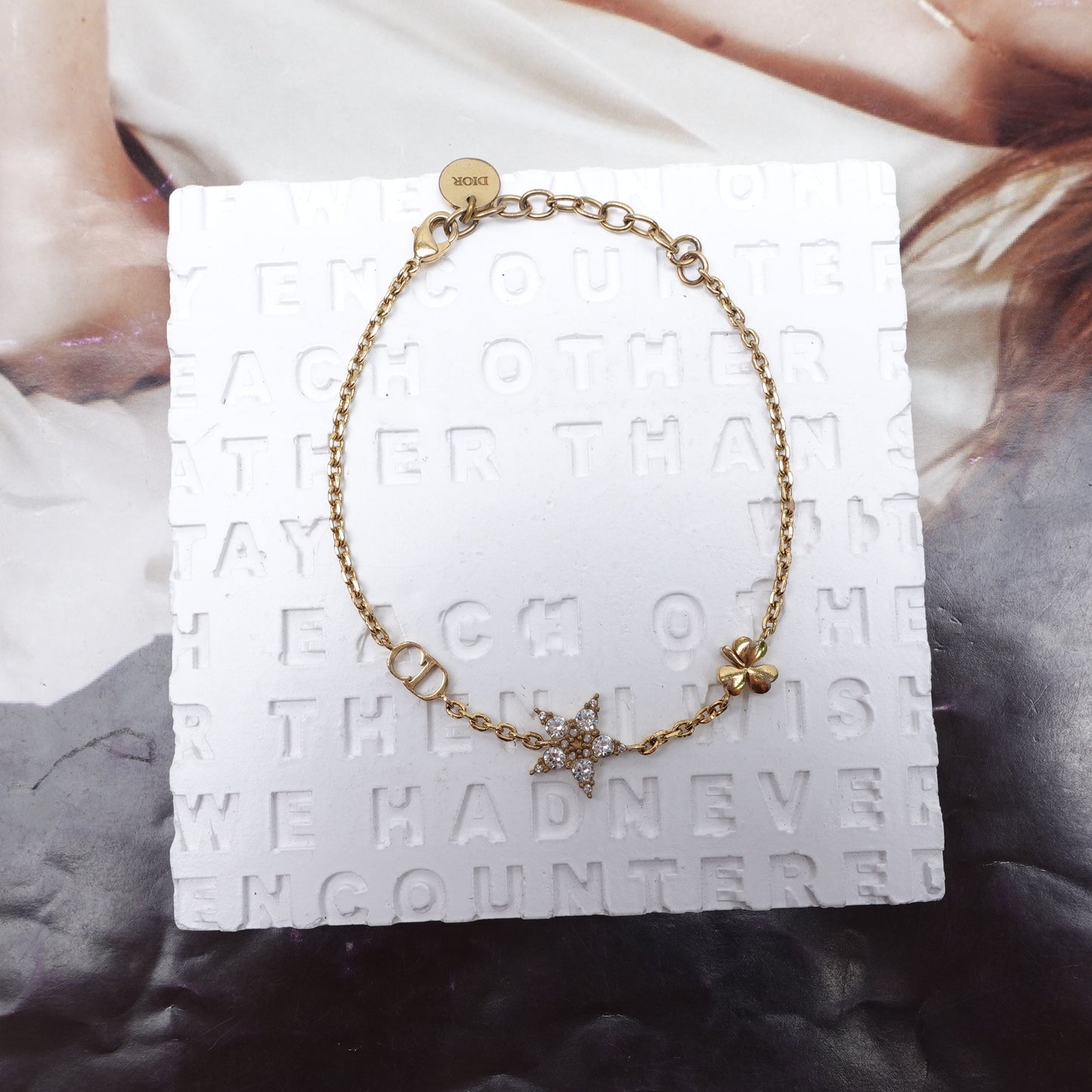 Pre-Owned Dior Glodtone Metal&Crystal CD Star Bracelet