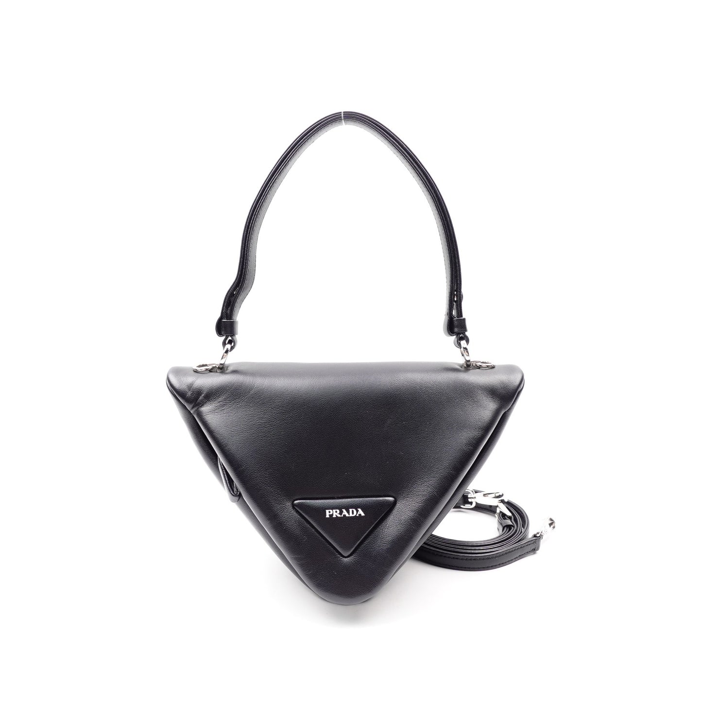 Pre-Owned Prada Padded Nappa Triangular Black Lambskin Shoulder Bag