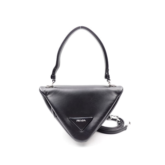 Pre-Owned Prada Padded Nappa Triangular Black Lambskin Shoulder Bag