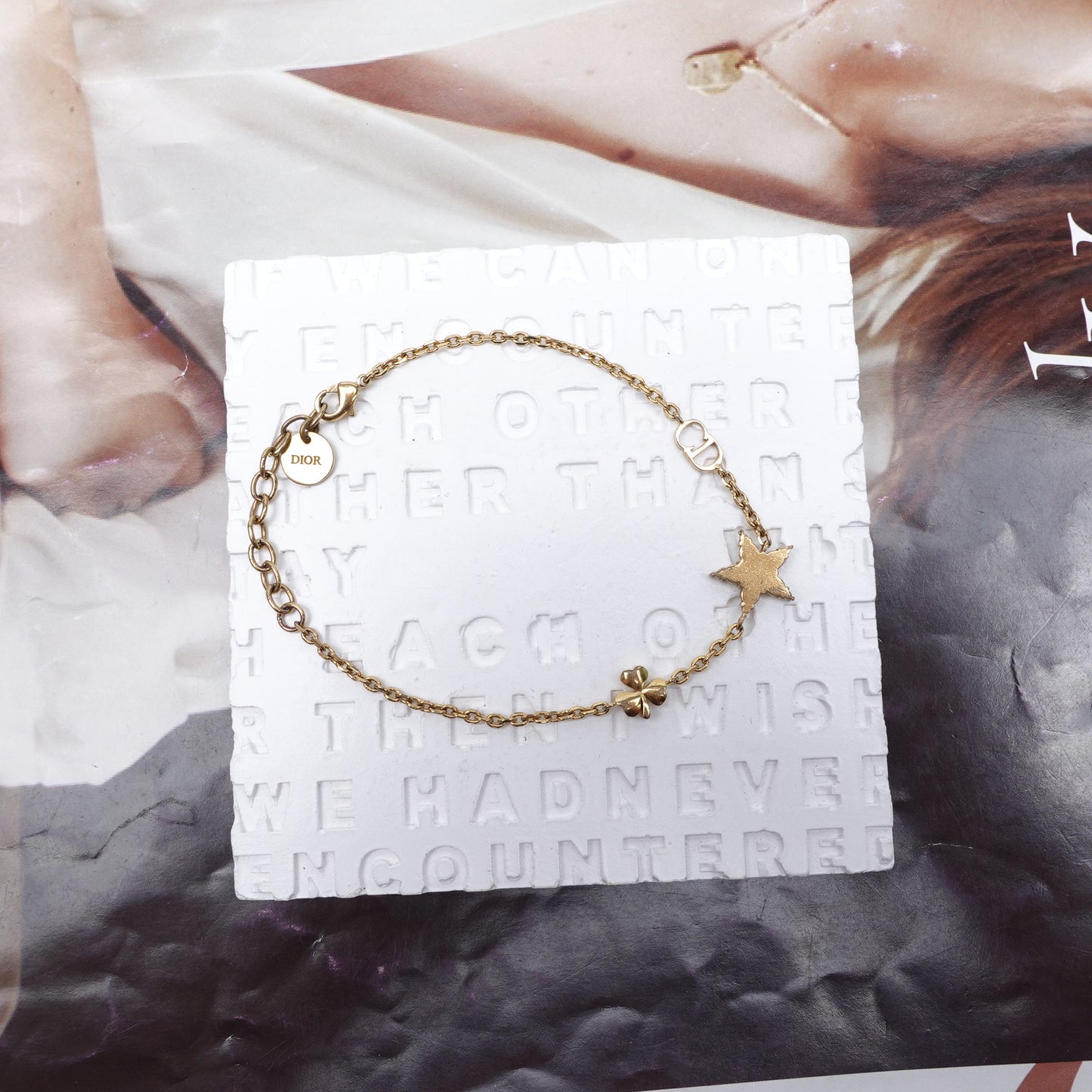 Pre-Owned Dior Glodtone Metal&Crystal CD Star Bracelet