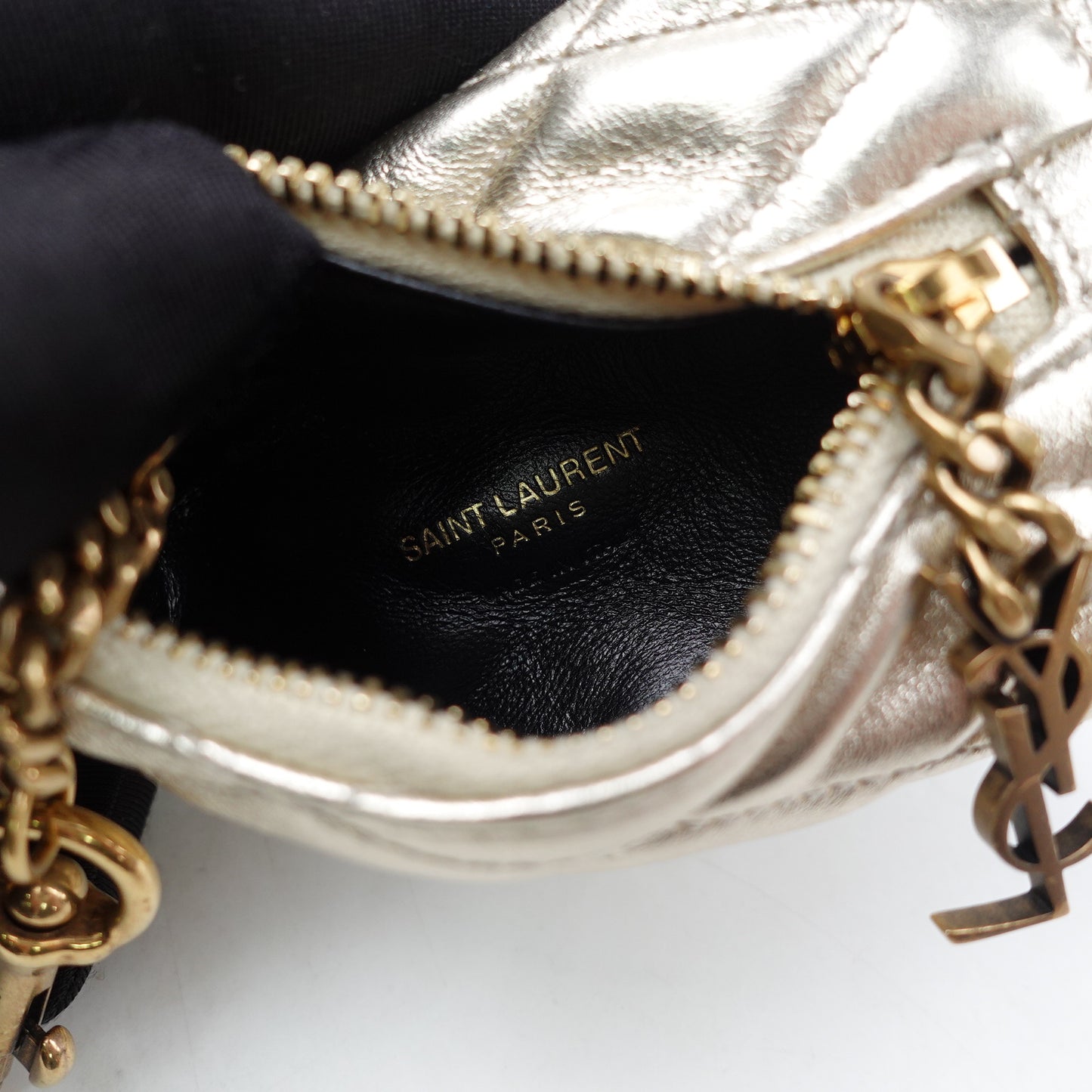 Pre-owned Saint Laurent Champaign Gold Lambskin Coin Purse