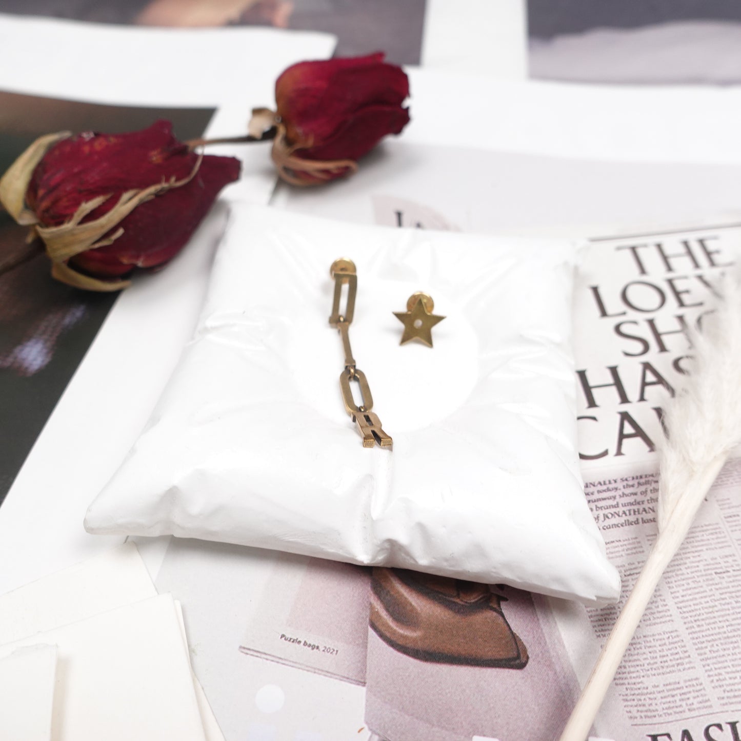 Pre-Owned Dior Star&Letter Chain Earrings