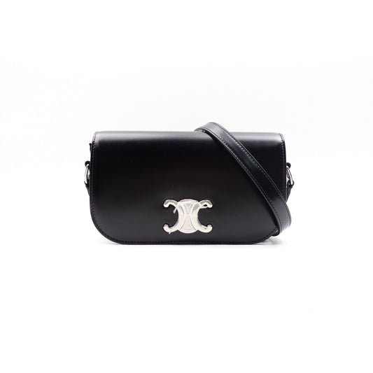 Pre-owned Celine Triomphe Small Black Calfskin Shoulder Bag
