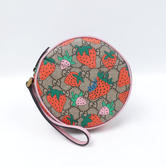Pre-owned Gucci Monogram&Strawberry Coated Canvas Clutch