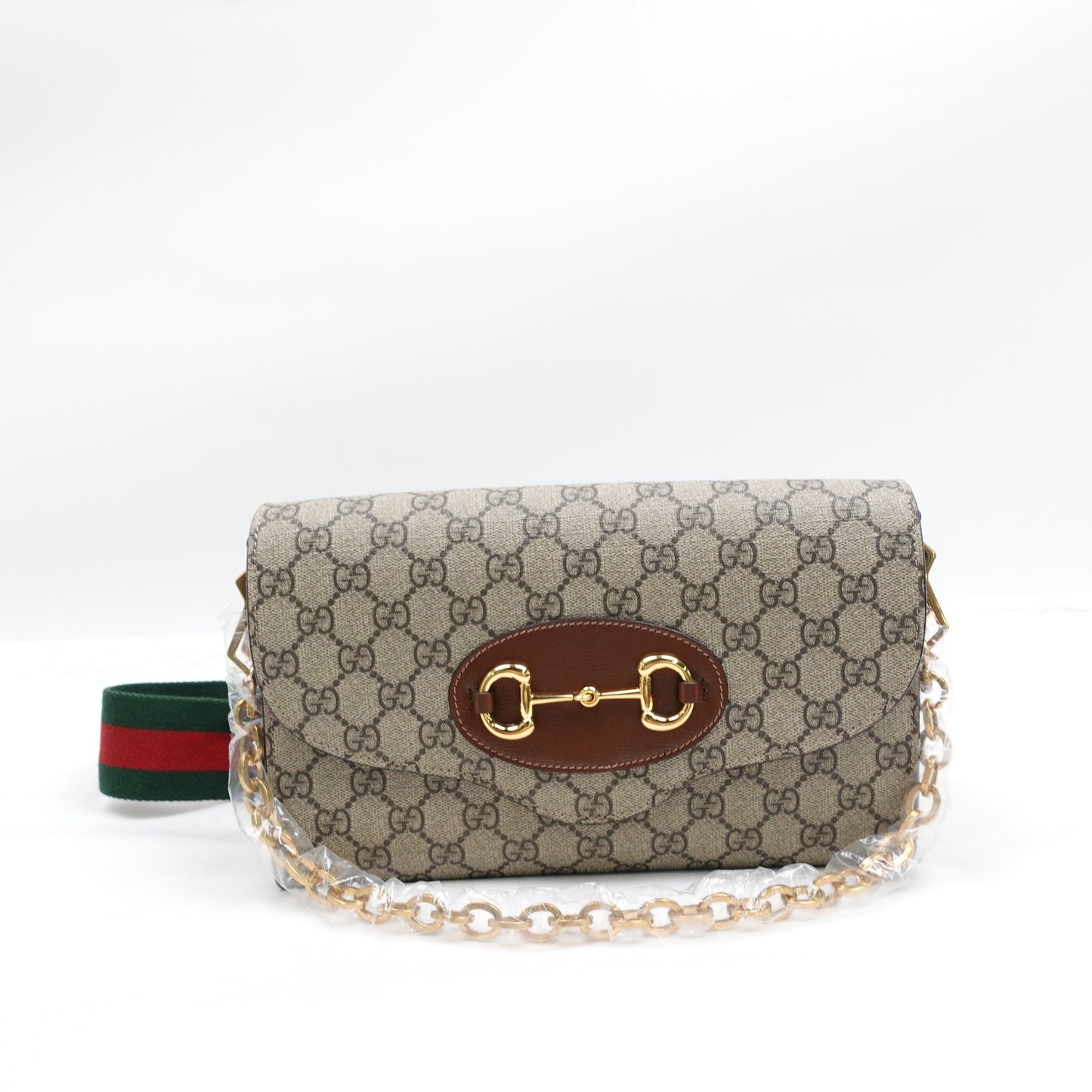 Pre-owned Gucci Horsebit 1955 Medium Brown GG Supreme Coated Canvas Shoulder Bag