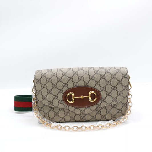 Pre-owned Gucci Horsebit 1955 Medium Brown GG Supreme Coated Canvas Shoulder Bag