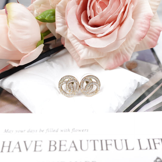 Pre- Owned Chanel Round CC Crystal Earrings