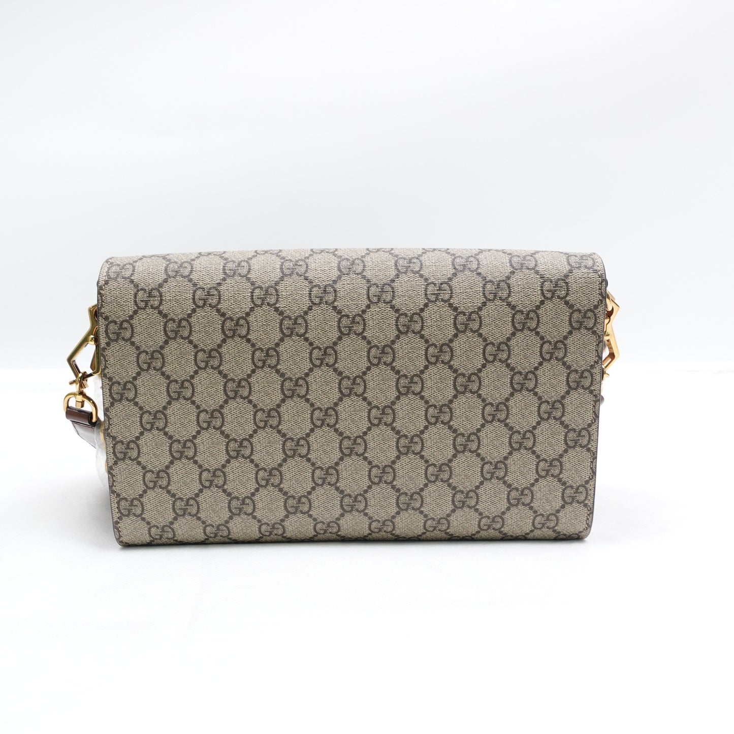 Pre-owned Gucci Horsebit 1955 Medium Brown GG Supreme Coated Canvas Shoulder Bag