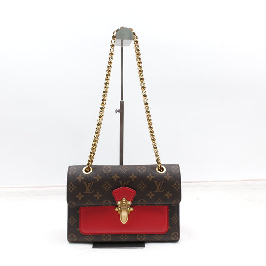 Pre-owned Victoire Monogram&Red Coated Canvas&Calfskin Shoulder Bag