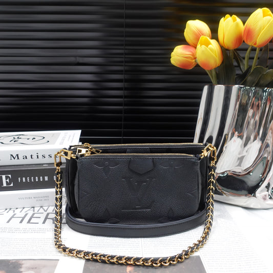 Pre-owned Louis Vuitton Multi Pochette Black Calfskin Cross Body Bag