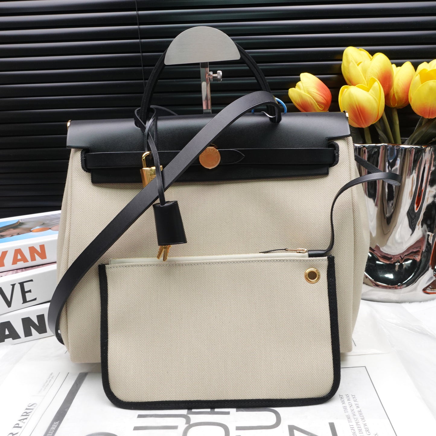 Pre-owned Hermes Herbag Beige Canvas Shoulder Bag