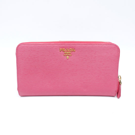 Pre-owned Prada Saffiano Pink Calfskin Long Zippy Wallet