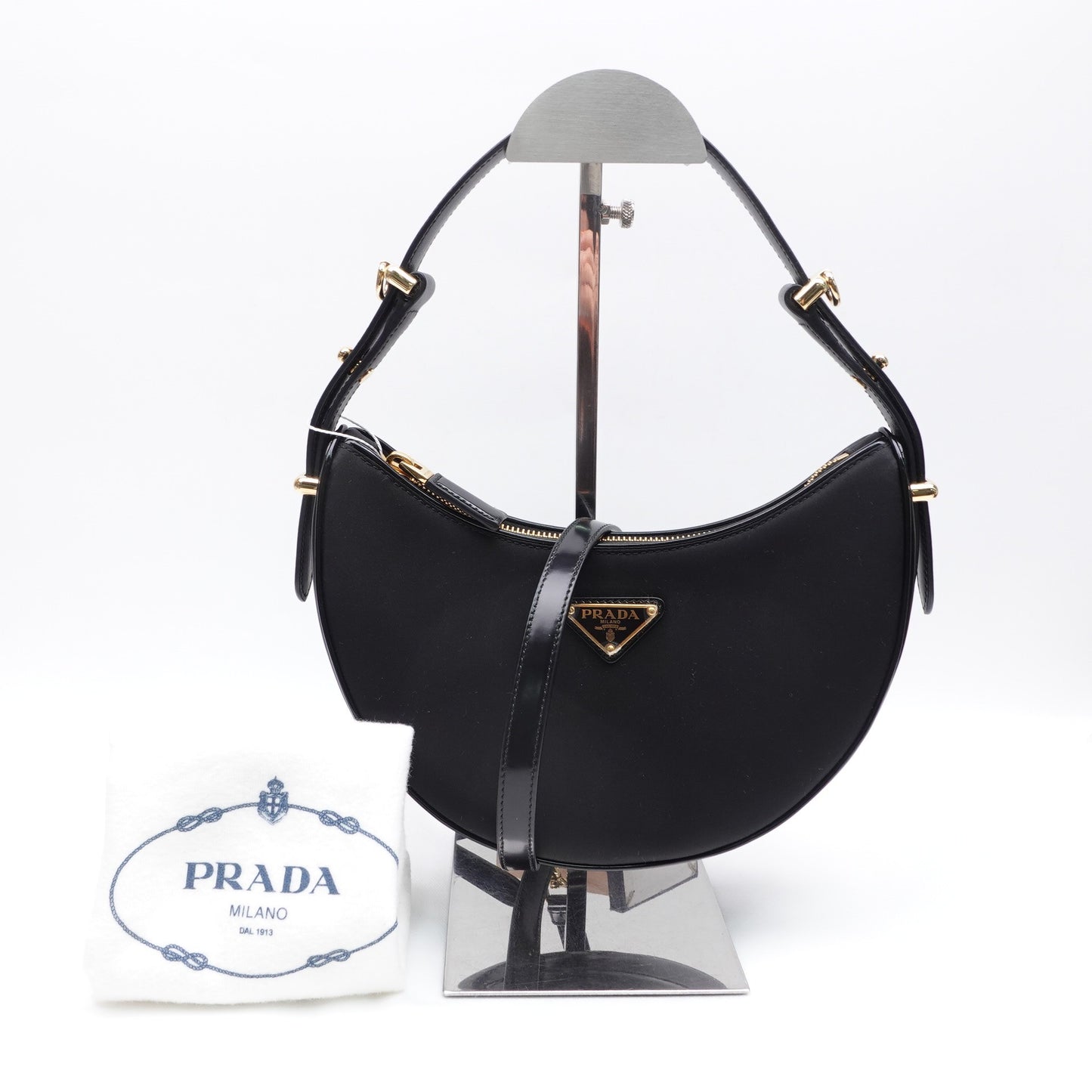 Pre-owed Prada Arque Black Nylon Hobo Bag