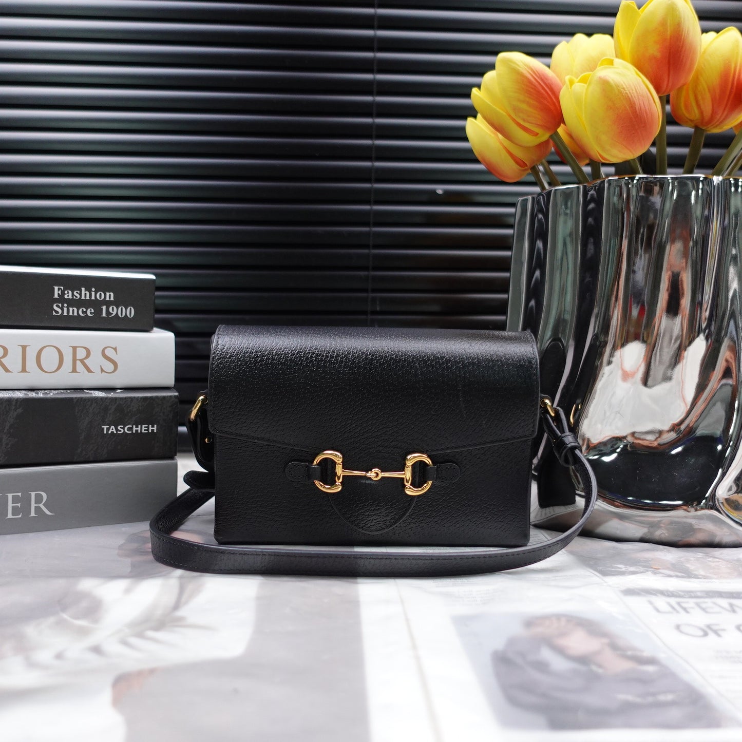 Pre-owned Gucci Horsebit 1955 Black Calfskin Shoulder Bag T20263957