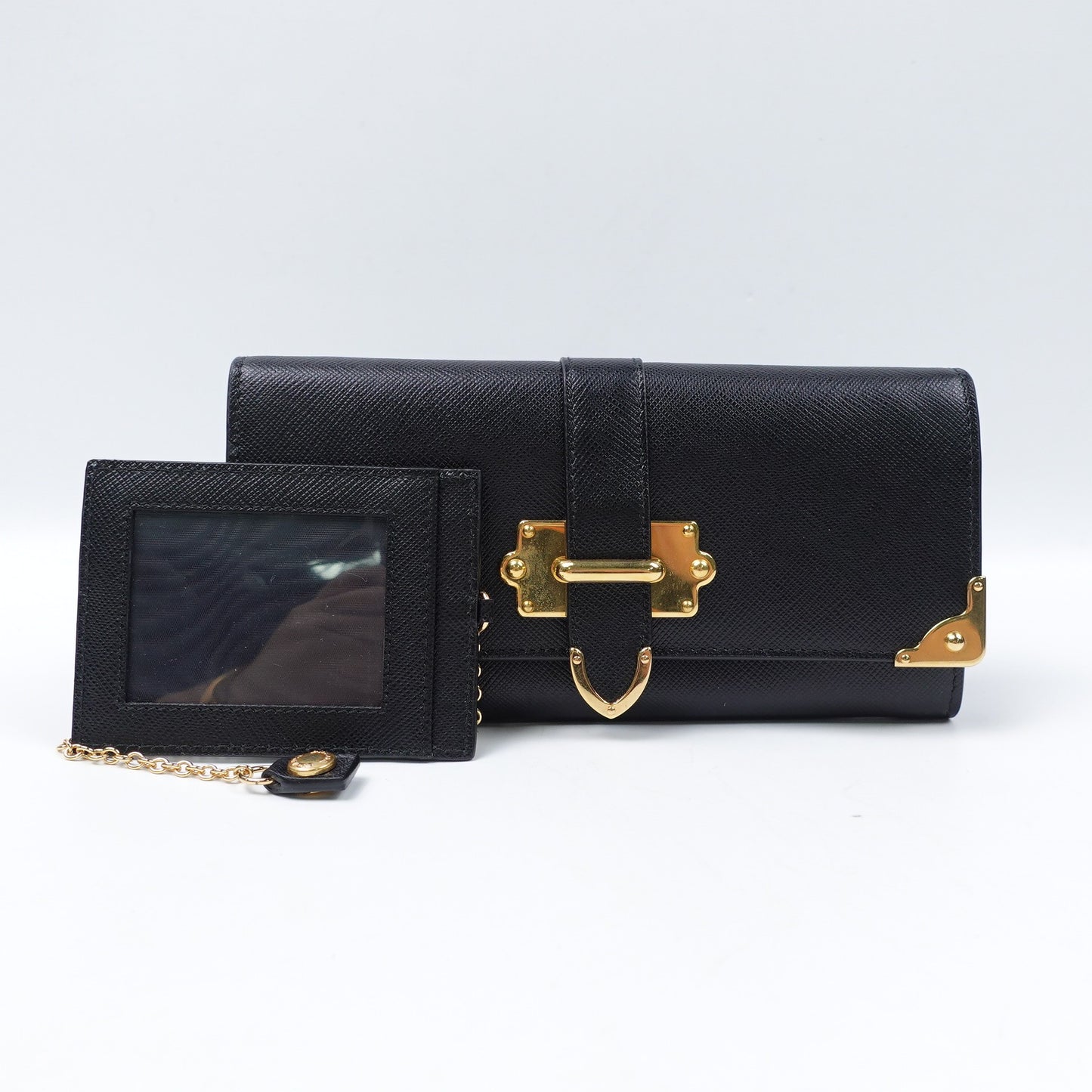 Pre-owned Prada Cahier Mini Black Calfskin Long Wallet