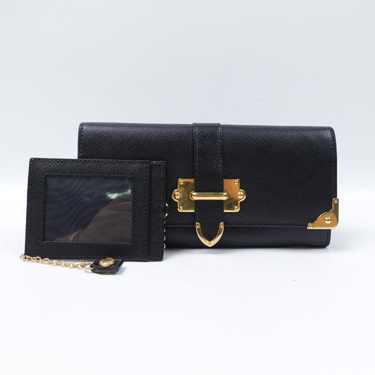 Pre-owned Prada Cahier Mini Black Calfskin Long Wallet