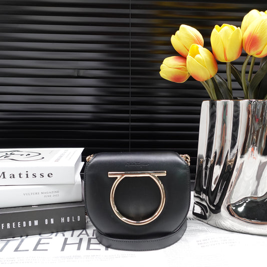 Pre-Owned Ferragamo Black Calfskin Shoulder Bag