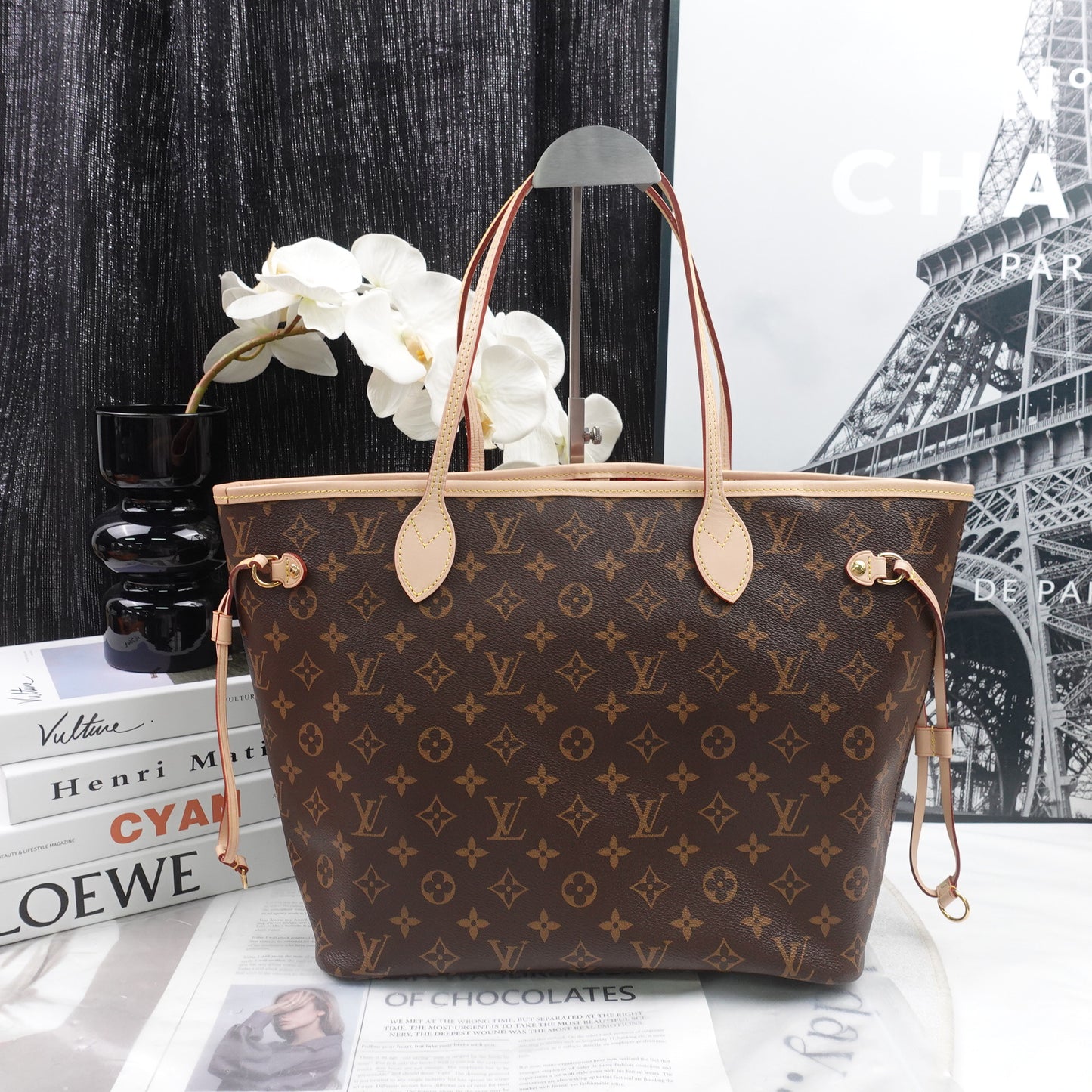 Pre-Owned Louis Vuitton Neverfull MM W/Pouch Monogram Canvas Tote Bag