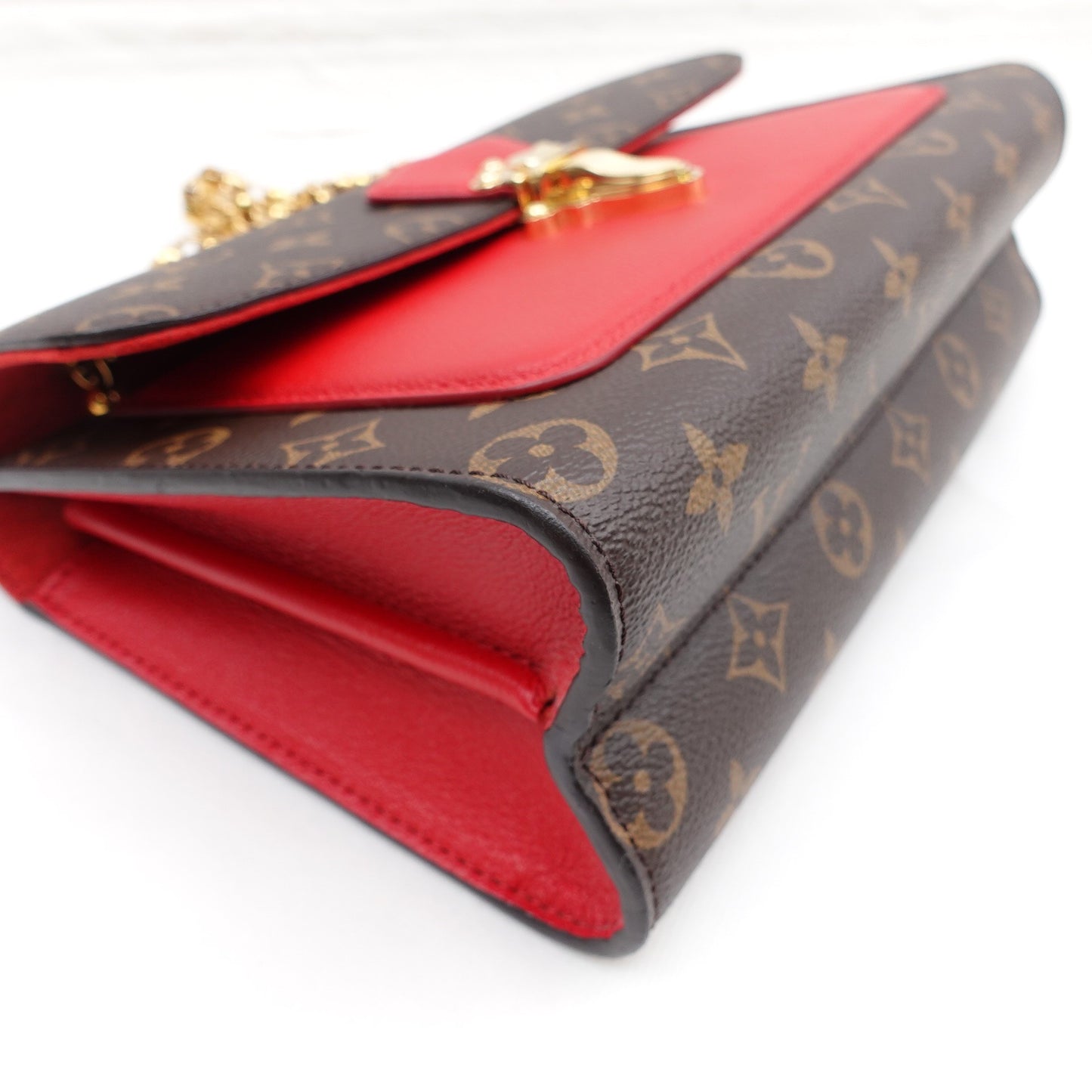 Pre-owned Victoire Monogram&Red Coated Canvas&Calfskin Shoulder Bag