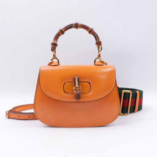 Pre-owned Gucci Bamboo 1947 Orange Calfskin Shoulder Bag