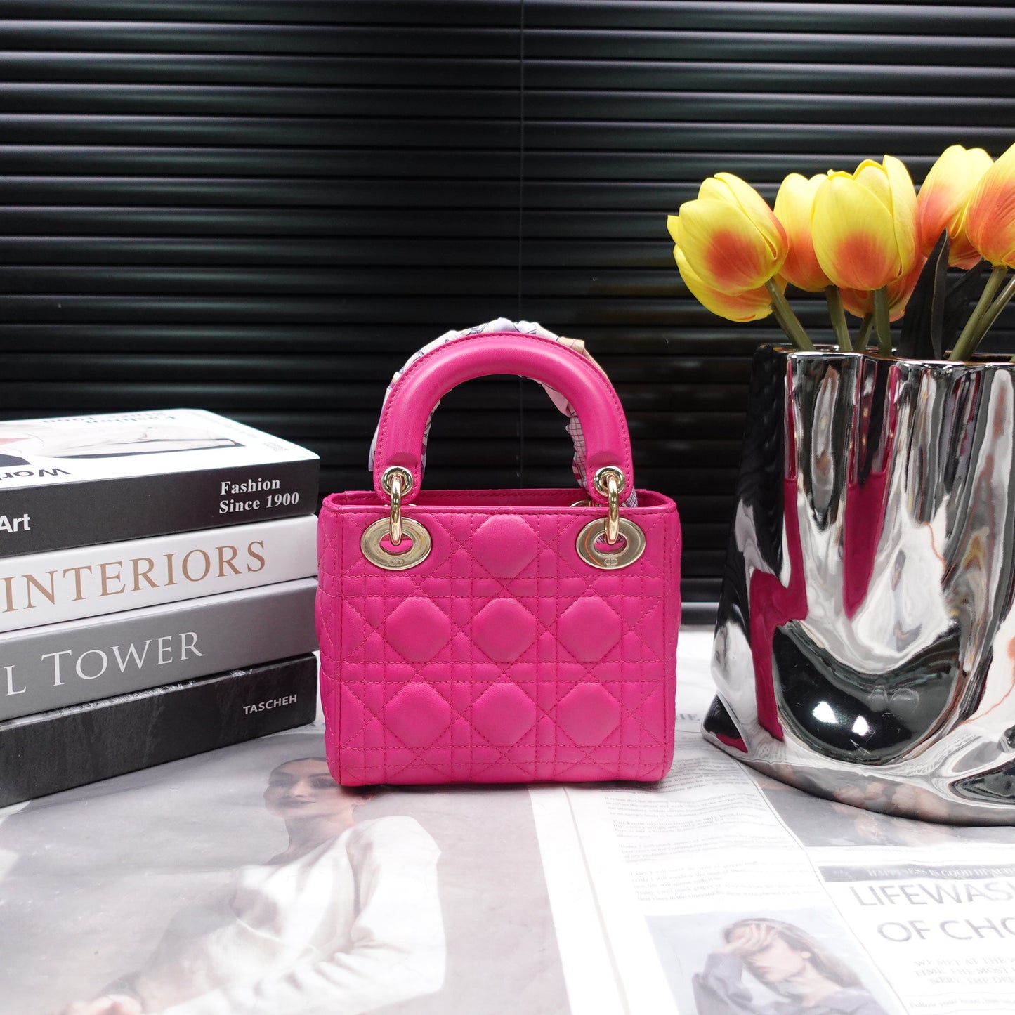 Pre-Owned Dior Lady Mini Rose Pink Lambskin Shoulder Bag