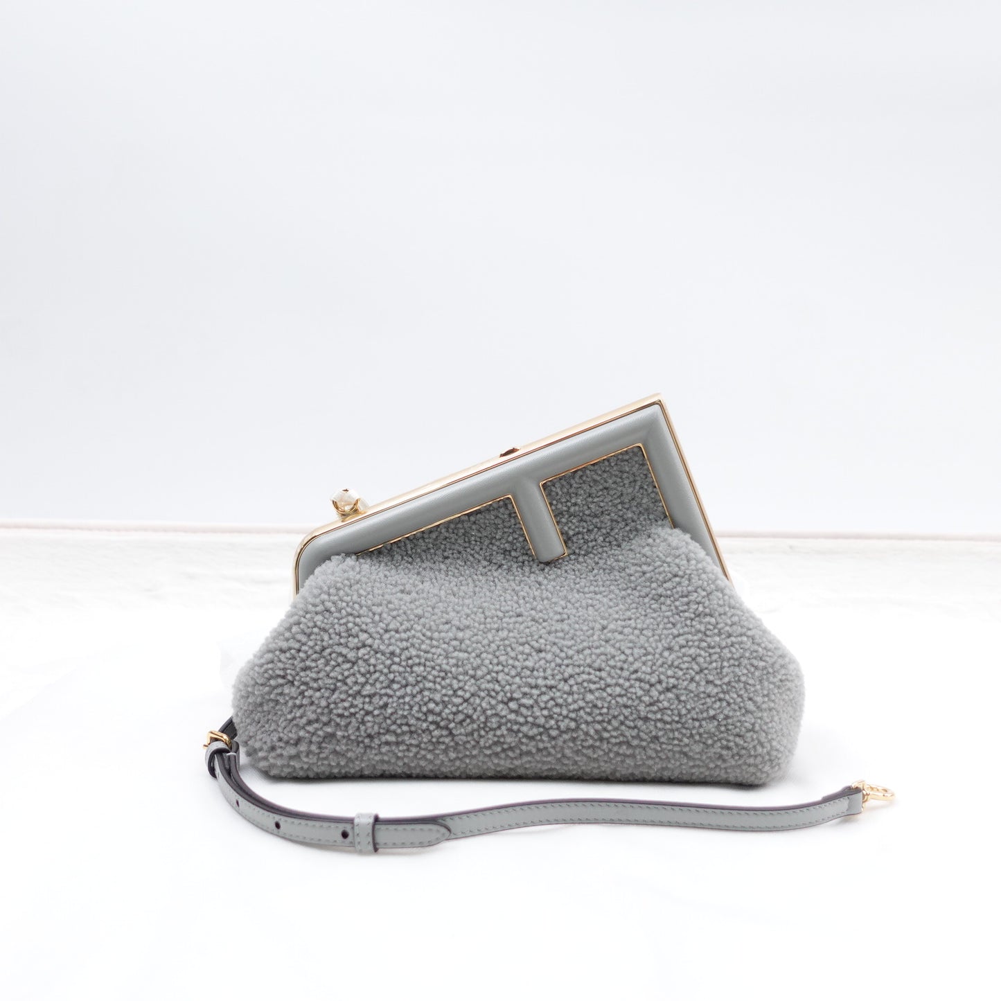 Pre-owned Fendi First Gray Fuzzy Shoulder Bag