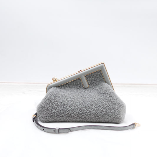 Pre-owned Fendi First Gray Fuzzy Shoulder Bag