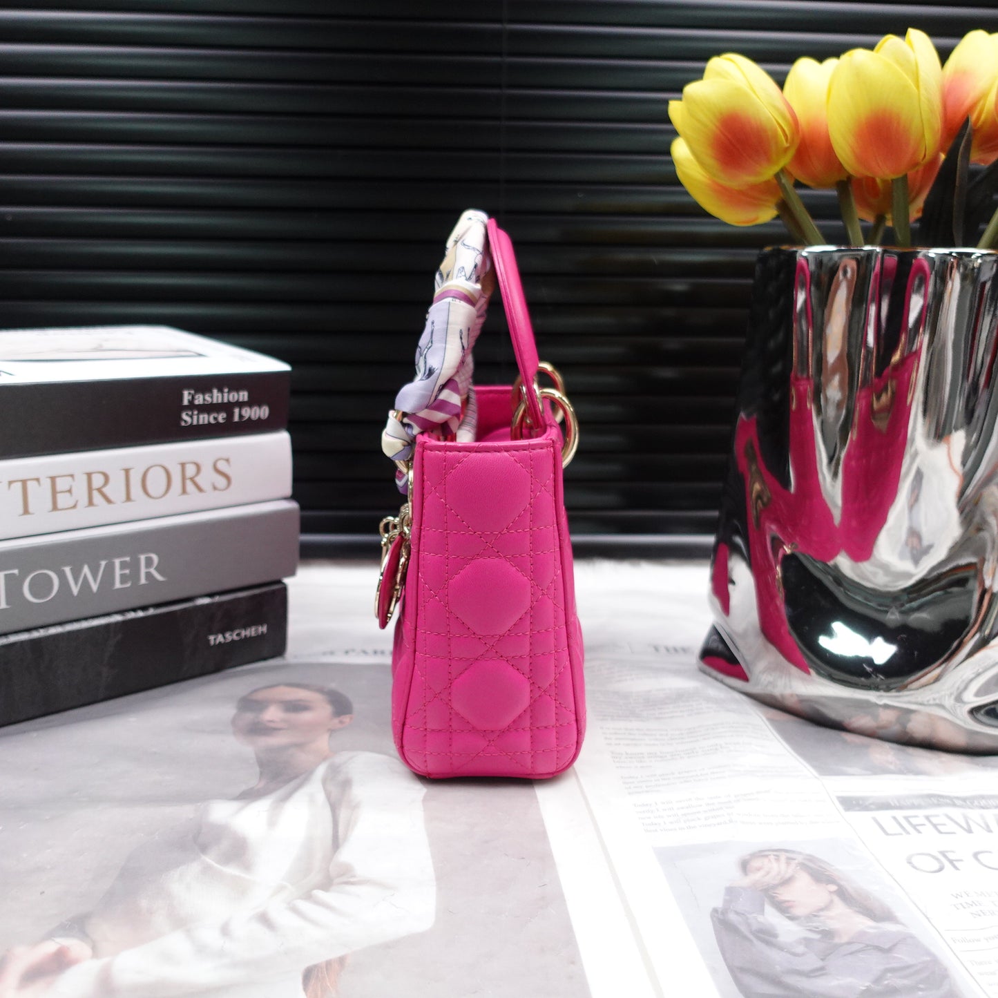 Pre-Owned Dior Lady Mini Rose Pink Lambskin Shoulder Bag