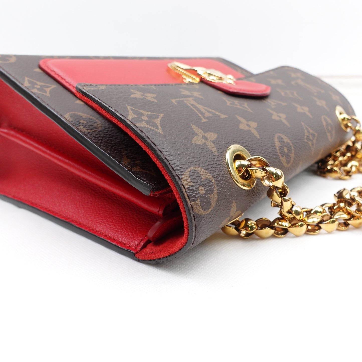 Pre-owned Victoire Monogram&Red Coated Canvas&Calfskin Shoulder Bag