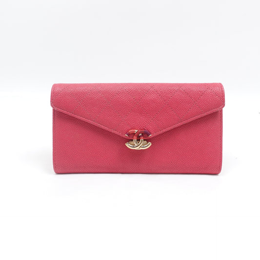Pre-owned Chanel Pink Calfskin Long Wallet