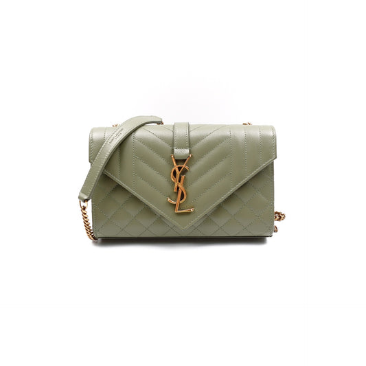 Pre-owned Saint Laurent Envelope Small Green Calfskin Shoulder Bag