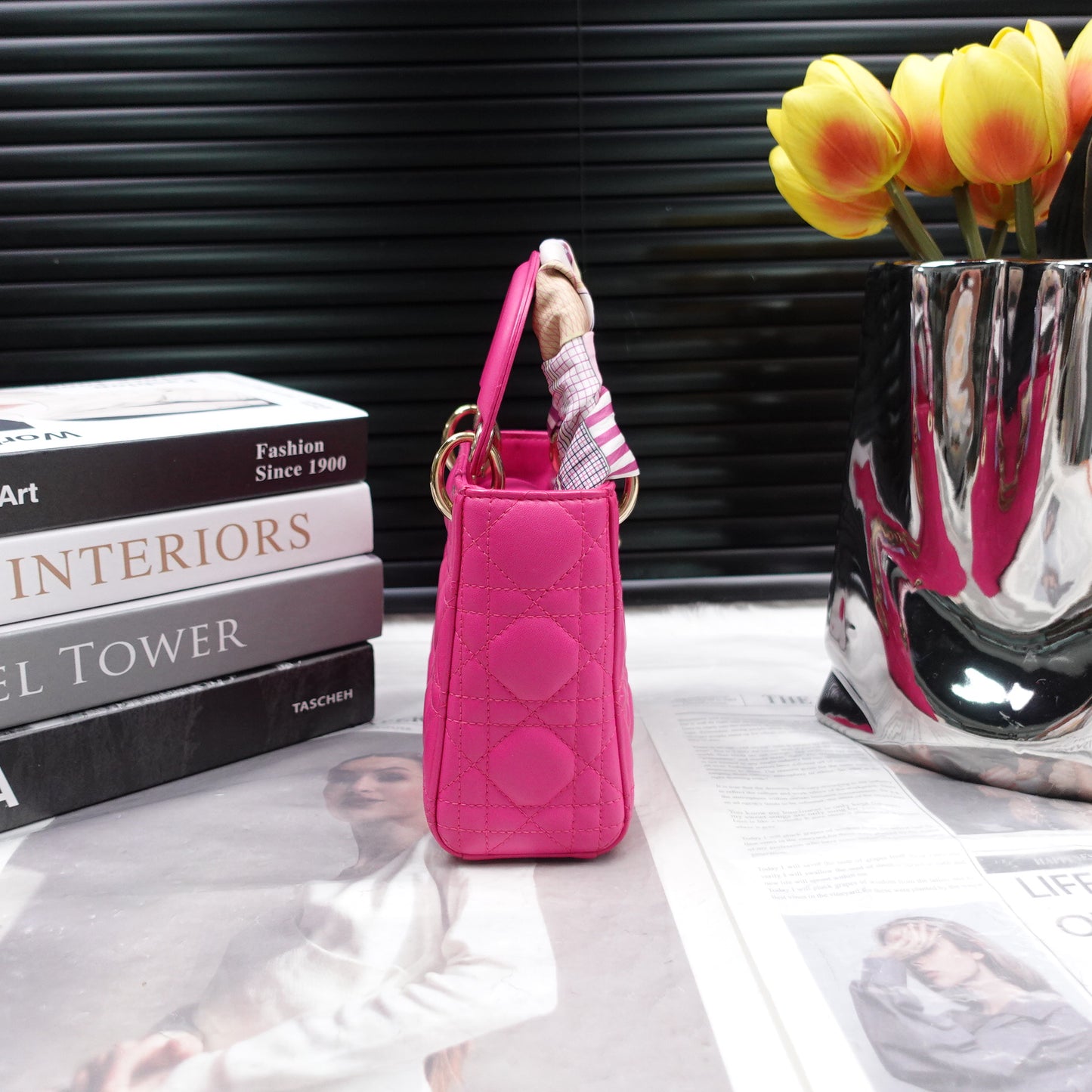 Pre-Owned Dior Lady Mini Rose Pink Lambskin Shoulder Bag