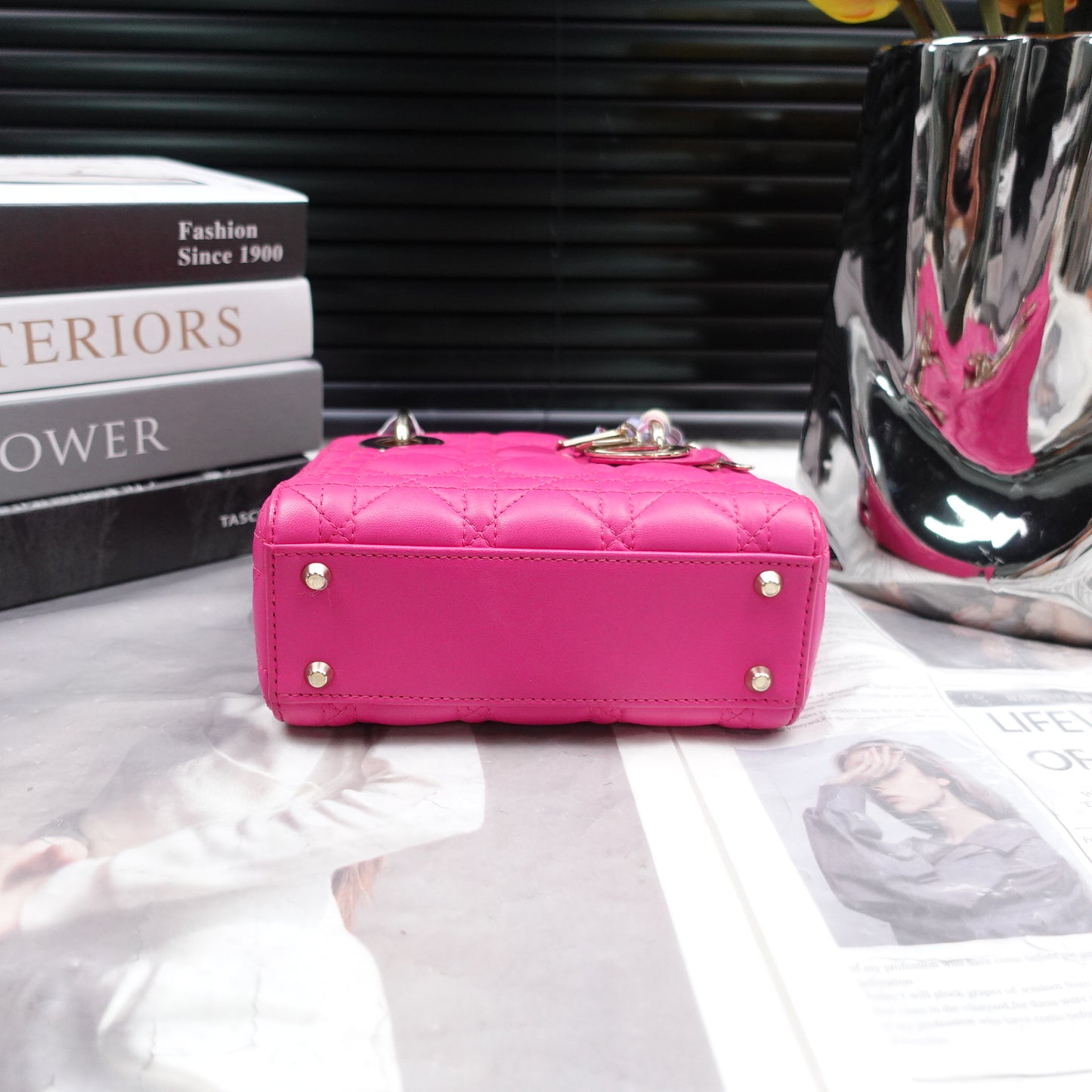 Pre-Owned Dior Lady Mini Rose Pink Lambskin Shoulder Bag