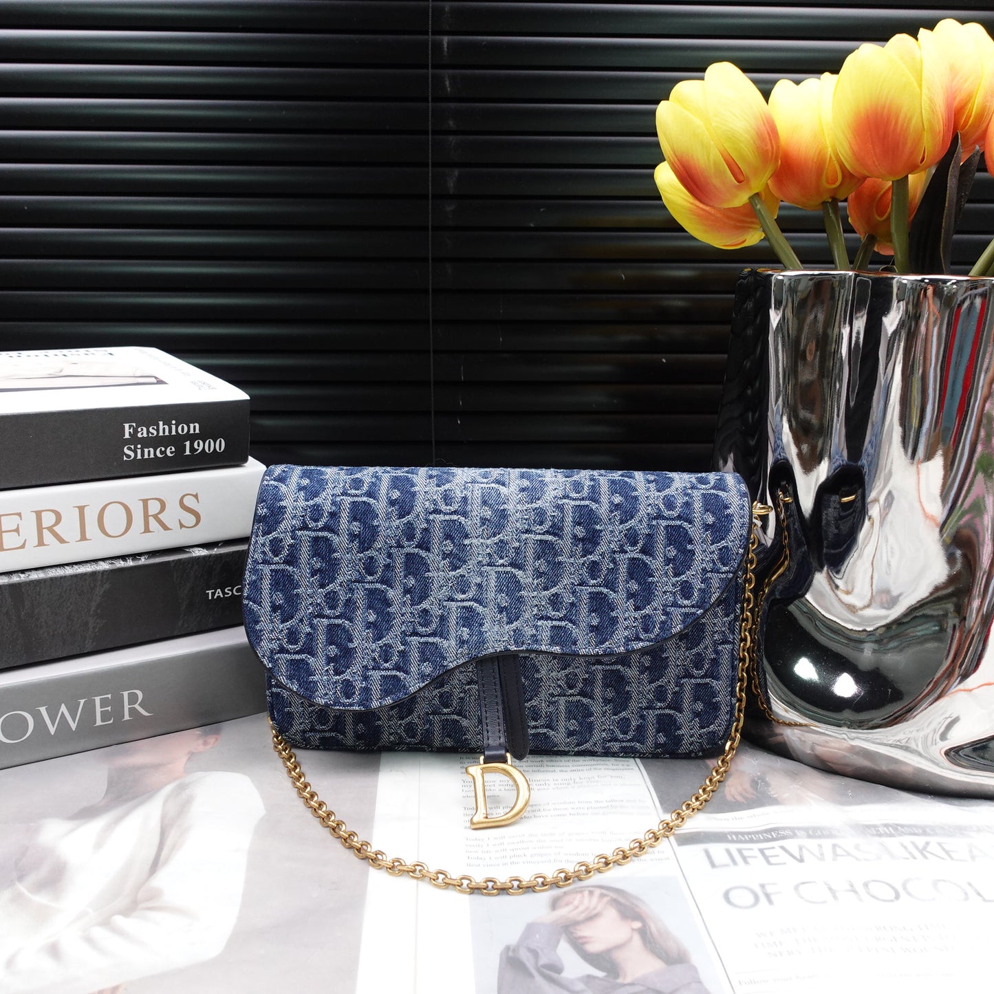 Pre-Owned Dior Saddle WOC Blue Canvas Shoulder Bag