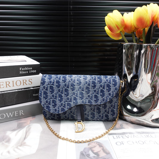 Pre-Owned Dior Saddle WOC Blue Canvas Shoulder Bag