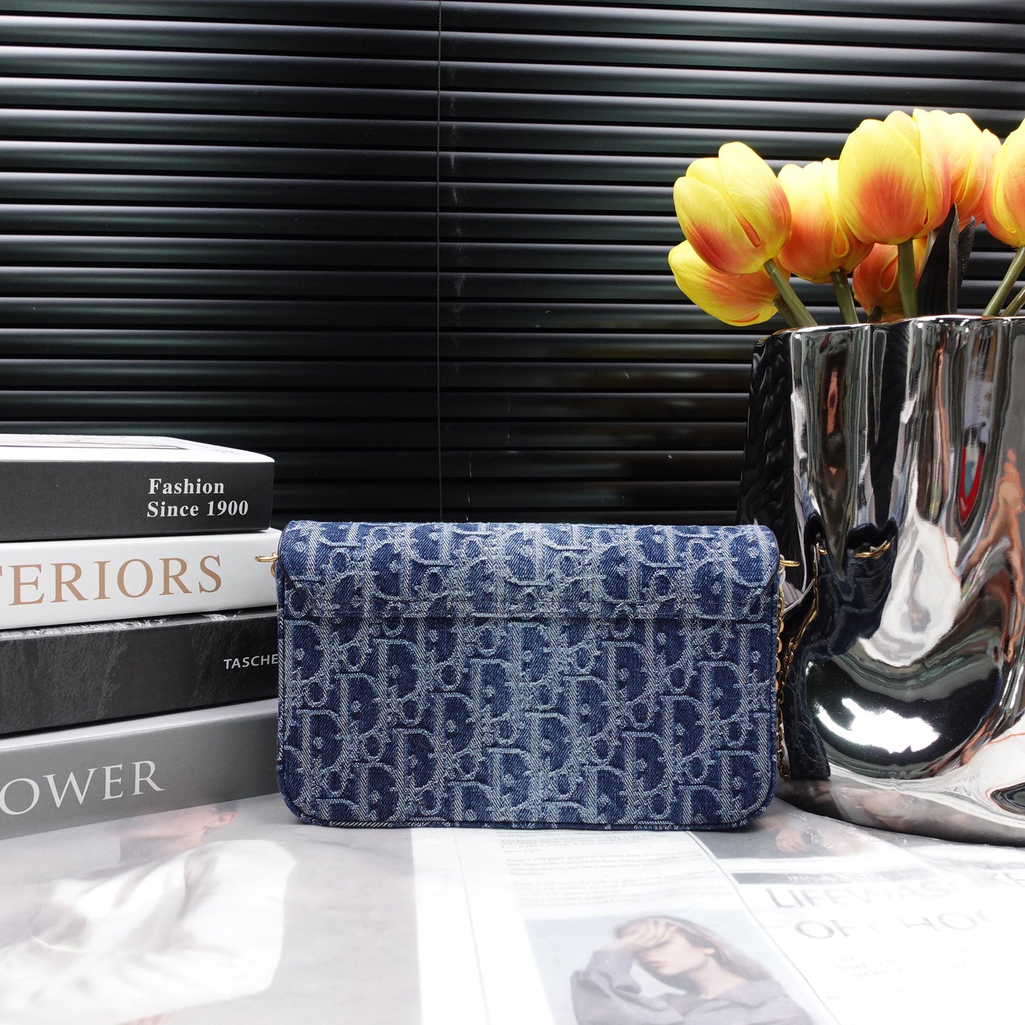 Pre-Owned Dior Saddle WOC Blue Canvas Shoulder Bag