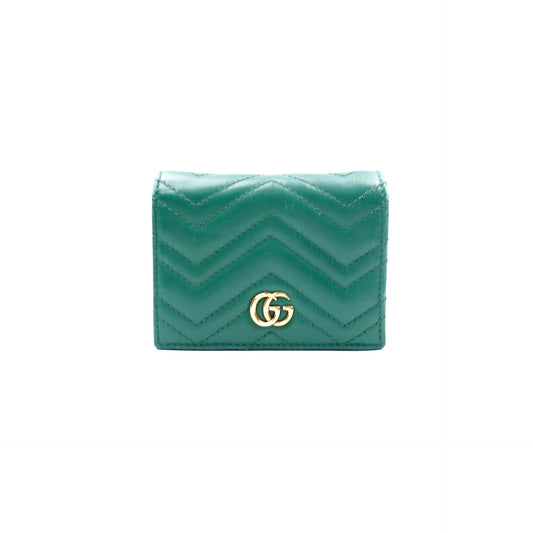 Pre-owned Gucci GG Marmont Green Calfskin Short Wallet