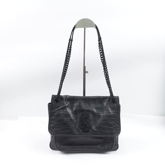 Pre-owned Saint Laurent Niki Medium Black Calfskin Shoulder Bag