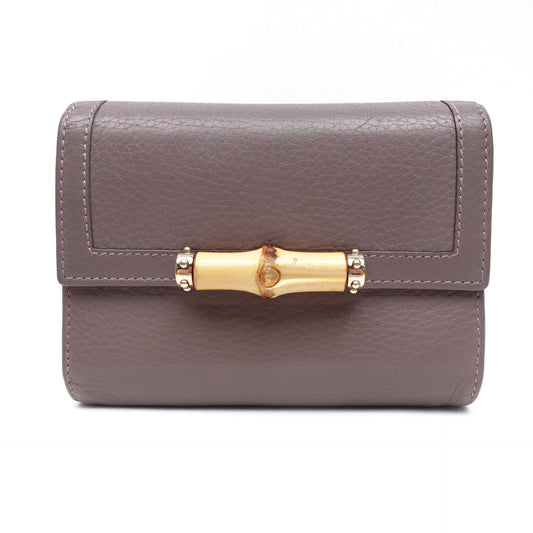 Pre-owned Gucci Bamboo Grey Calfskin Short Wallet