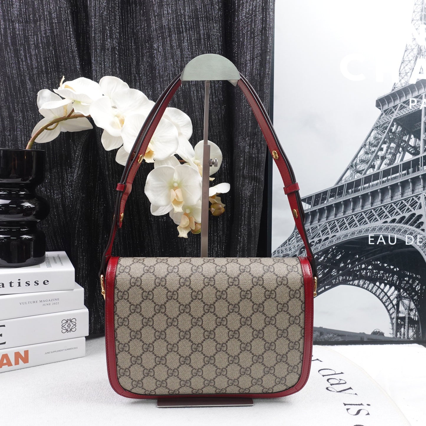 Pre-Owned Gucci Horsebit 1955 Brown/Red Coated Canvas Shoulder Bag