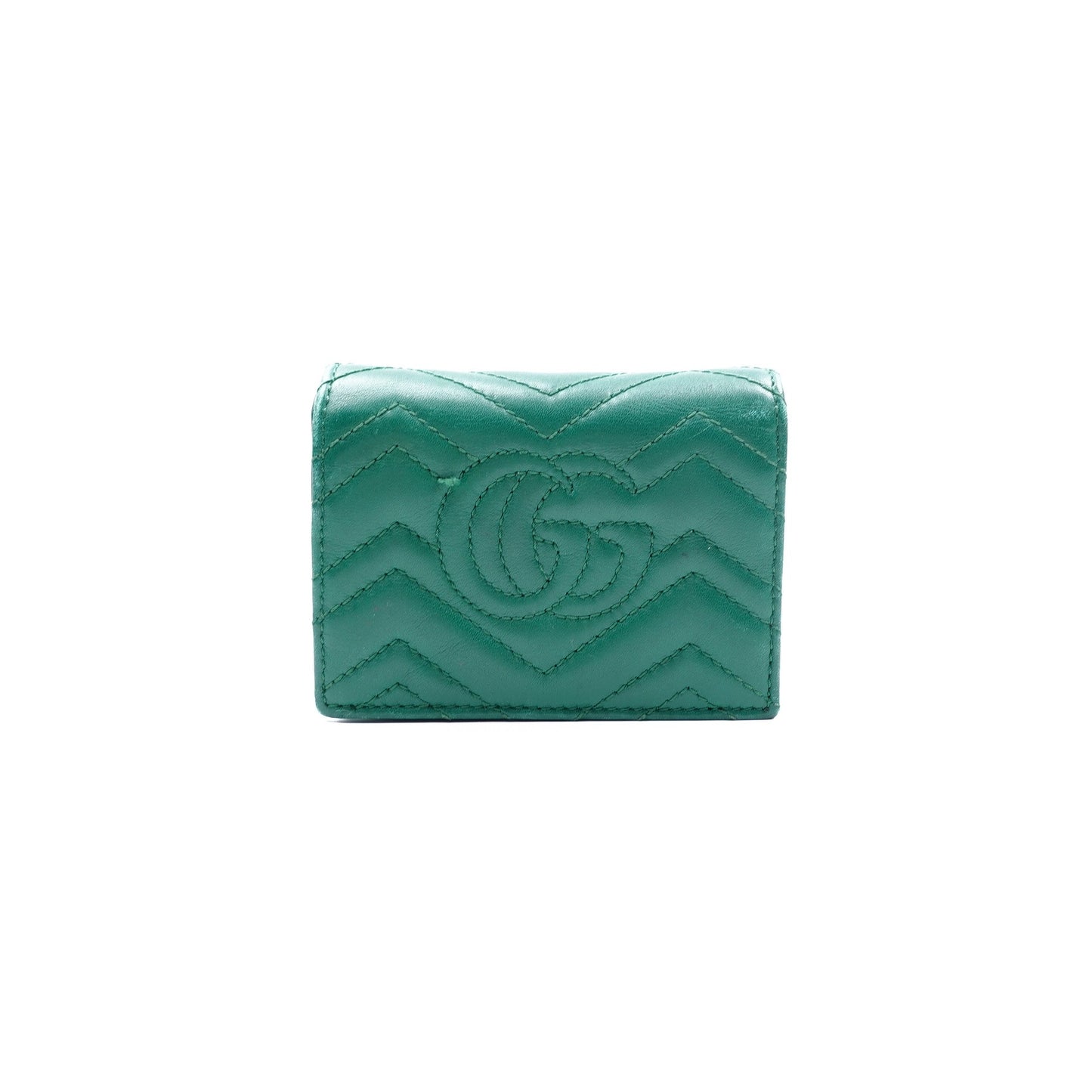 Pre-owned Gucci GG Marmont Green Calfskin Short Wallet