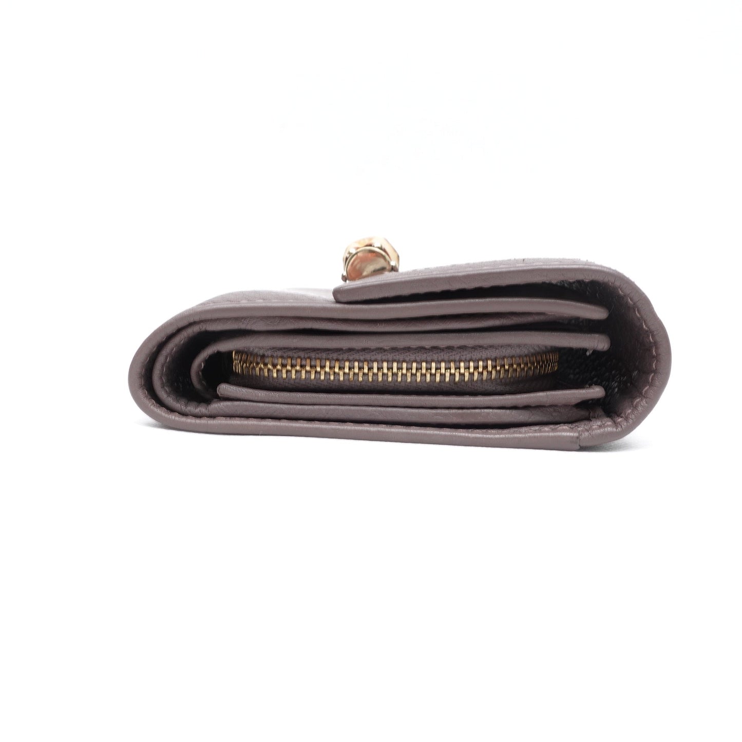 Pre-owned Gucci Bamboo Grey Calfskin Short Wallet