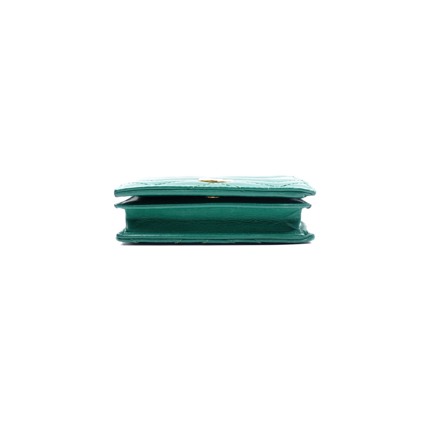 Pre-owned Gucci GG Marmont Green Calfskin Short Wallet