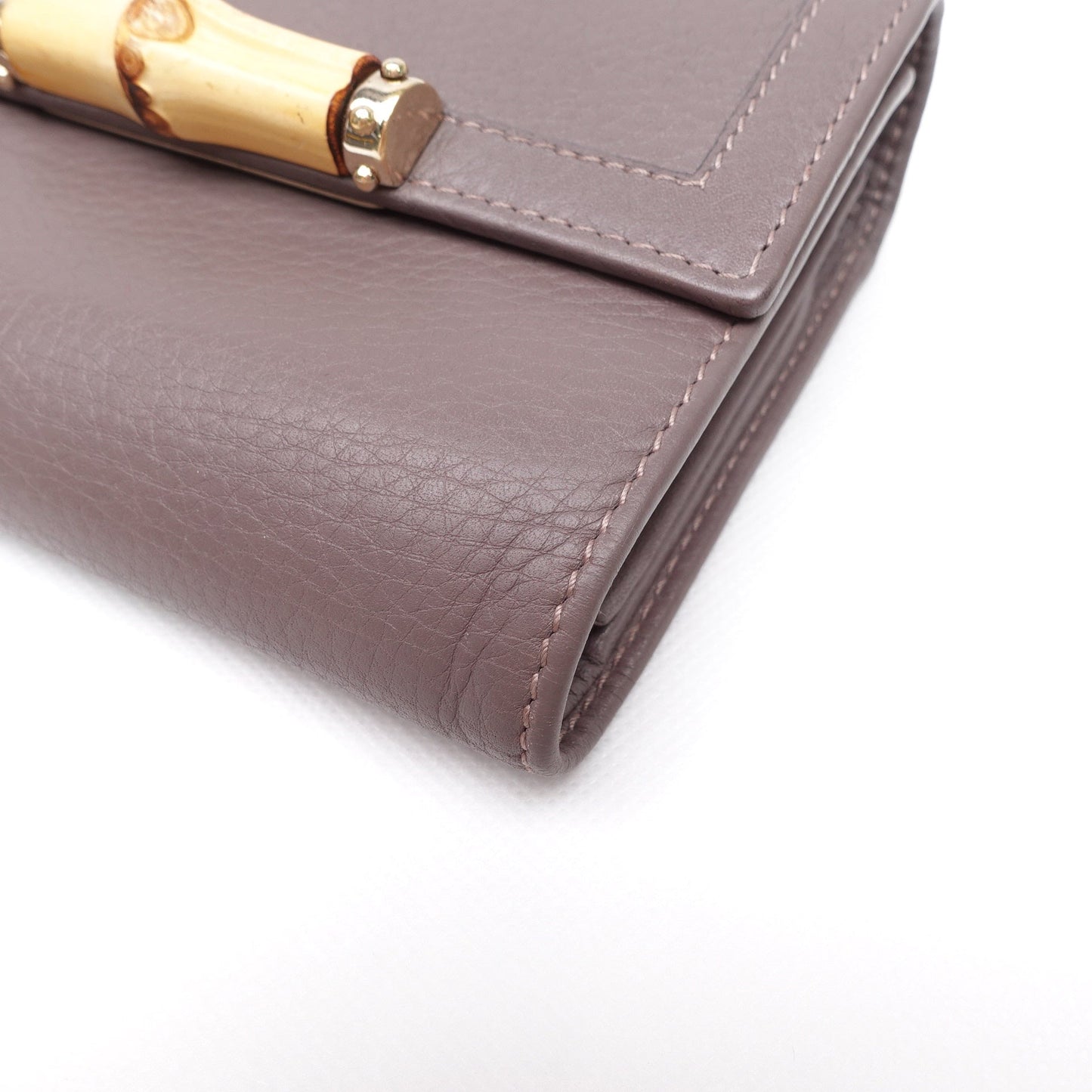 Pre-owned Gucci Bamboo Grey Calfskin Short Wallet