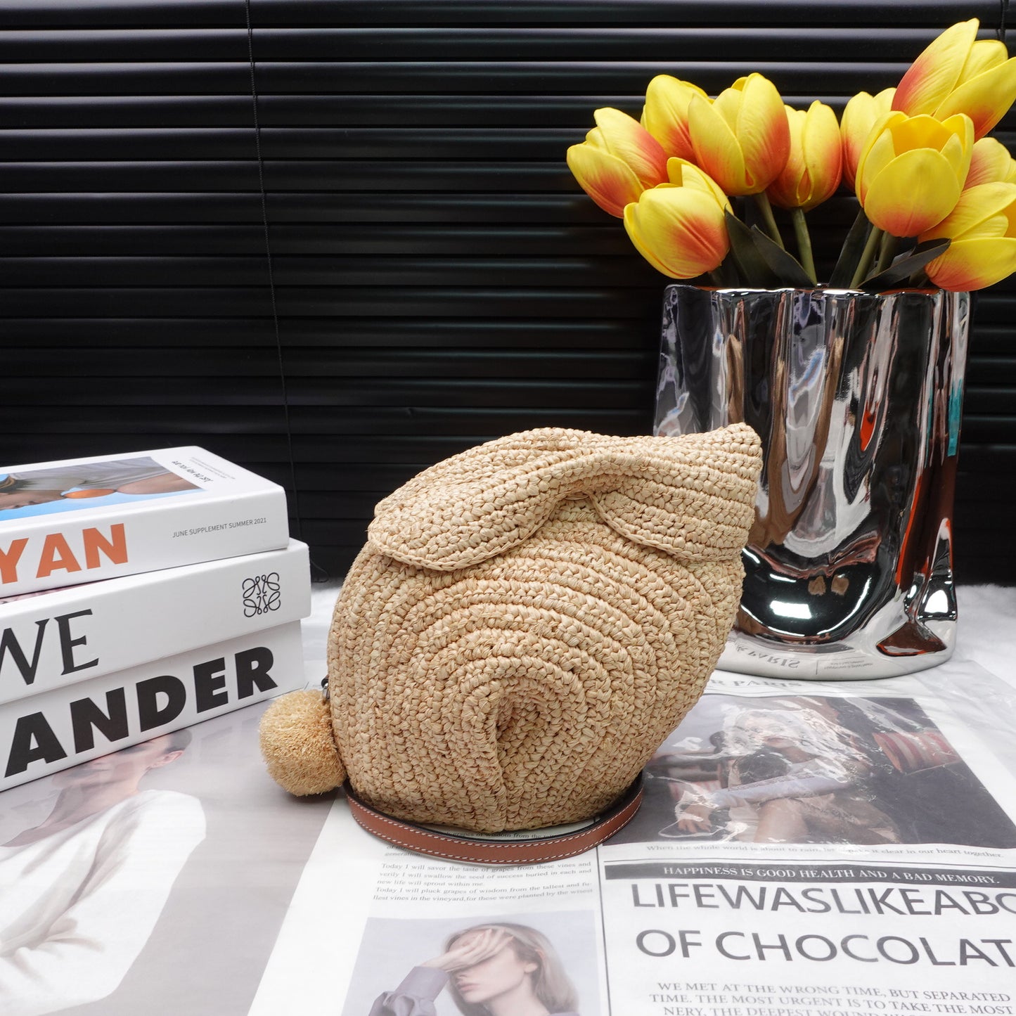 Pre-owned Loewe Bunny Raffia Shoulder Bag