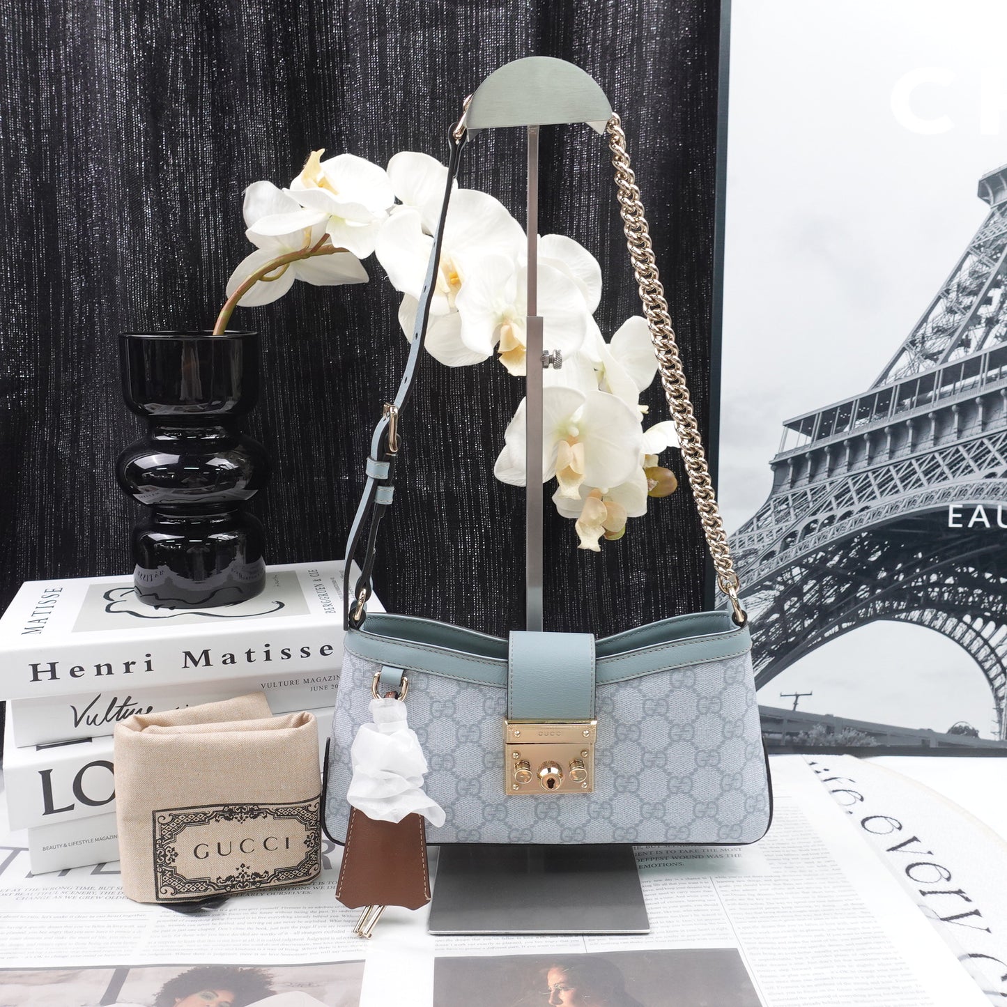 Pre-owned Gucci Padlock Blue Coated Canvas Shoulder Bag