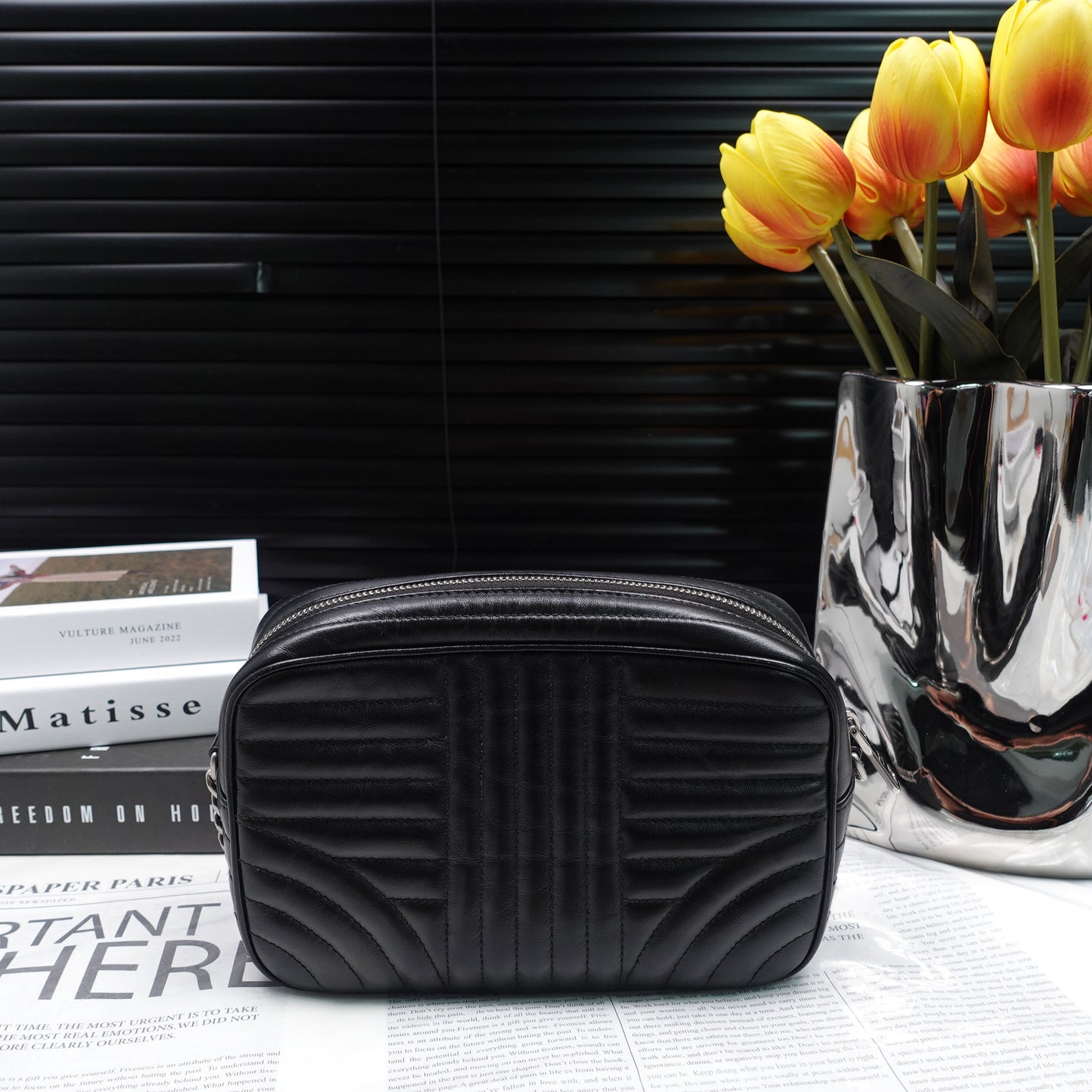 Pre-owned Prada Diagramme Black Calfskin Camera Crossbody Bag