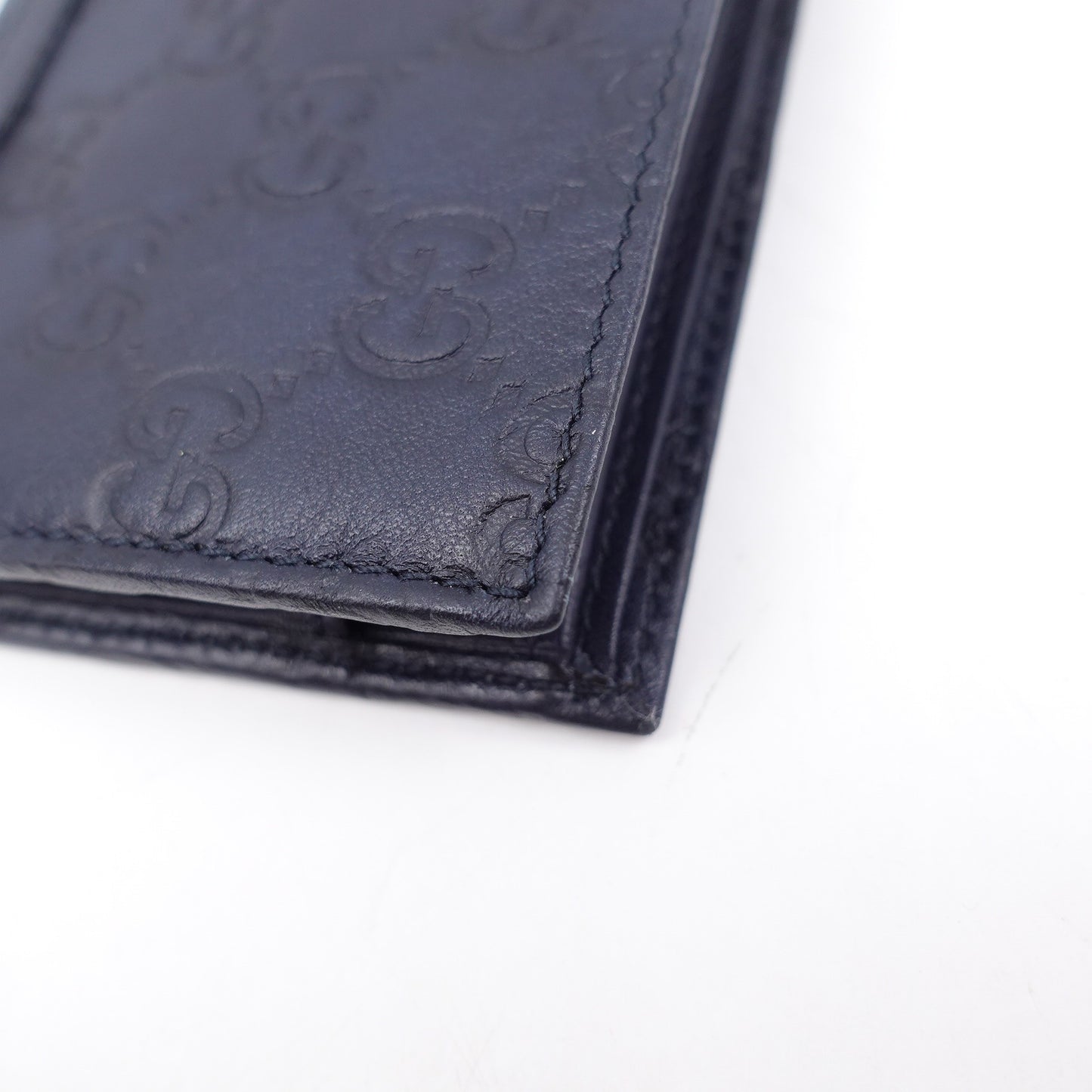 Pre-owned Gucci Dark Blue Calfskin Short Wallet